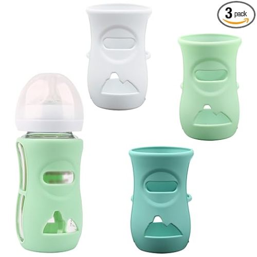 3 Pack Silicone Sleeves for Avent Natural Glass Baby Bottles, Anti Breakage Baby Bottle Holder, Compatible Philips Avent Glass Natural Baby Bottle 8 oz, BPA Free