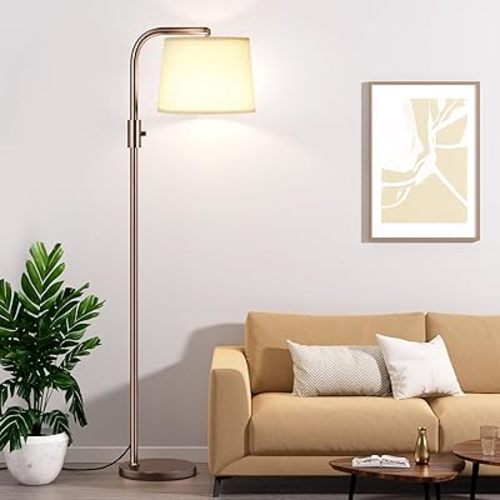 Ambimall 𝐅𝐮𝐥𝐥𝐲 𝐃𝐢𝐦𝐦𝐚𝐛𝐥𝐞 Floor Lamp - Floor Lamps with 9W 𝐋𝐄𝐃 Bulb, Standing Lamps for Living Room with Adjust Head, Modern Standing Tall Light Rotary Switch for Office(Brown and Beige)