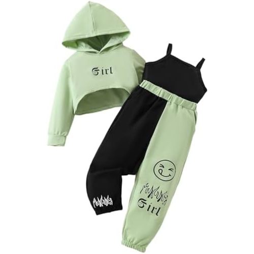 Kid Toddler Girls Clothes Outfits Letter Graphic Hoodie Sweatpants Cami Top 3PC Fall Winter Pant Set