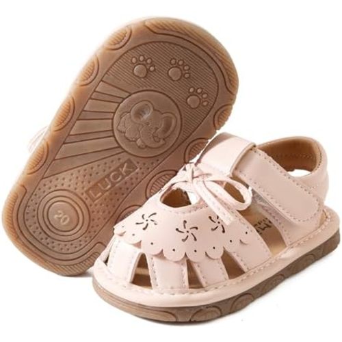 Jastore Infant Baby Girls Boys Squeaky Sandals Summer Bowknot Newborn Crib Shoes First Walkers Prewalkers Shoes