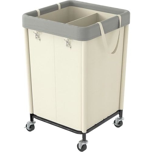 WOWLIVE 160L Rolling Laundry Hamper with Wheels, Heavy Duty Laundry Basket, Large Laundry Cart with Steel Frame and Removable Bag, Dirty Clothes Hamper for Home, Closet, Dorm, Bathroom, Beige