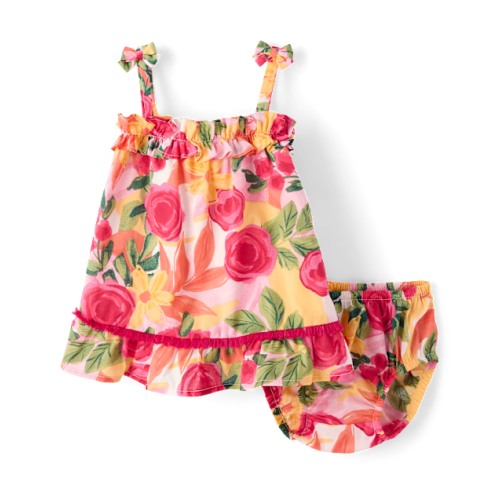 Baby Girls Floral Tassel Bow Shoulder Dress - Amalfi Coast - White