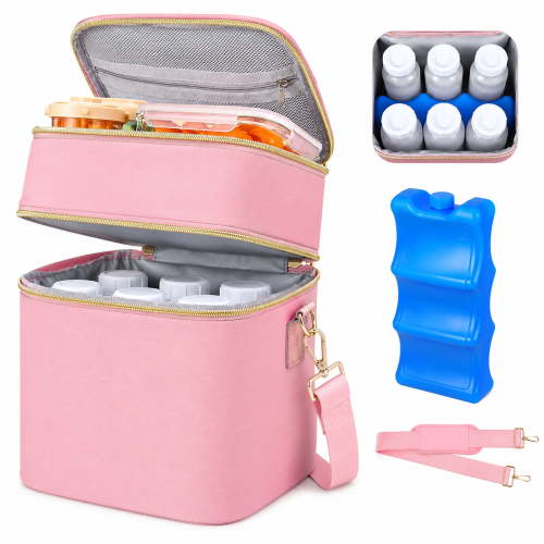 YESGIRL Breastmilk Cooler Bag with Ice Pack, Leakproof Insulation, Fits 6 Bottles Up to 9oz
