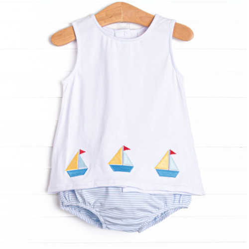 Sailboat Bay Embroidered Diaper Set, Blue – Stitchy Fish