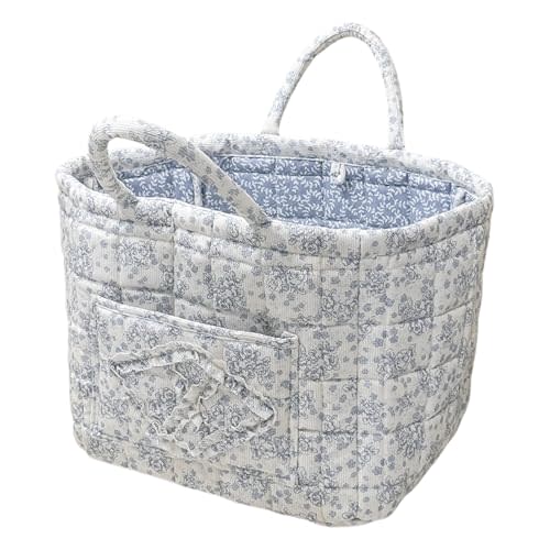Floral Fabric Storage Basket Car Interior Storage Basket Underwear Sundries Laundry Baskets Supplies Home Organizer Bag (Blue)