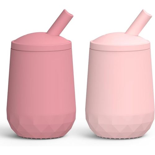 Seposeve 2 Pack Silicone Straw Cups, Leak-Proof Baby Sippy Cup for 6 Months +, Spill Proof Toddler Cup with Straw 12-24 Months, Easy to Hold, Flow Control, 4 oz, Purple Pink