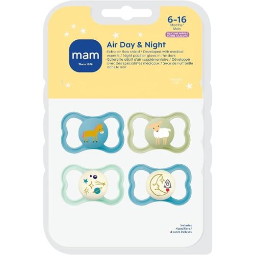 MAM Air Pacifier 6-16 Months, Extra Air Flow for Sensitive Skin, 4 Pack
