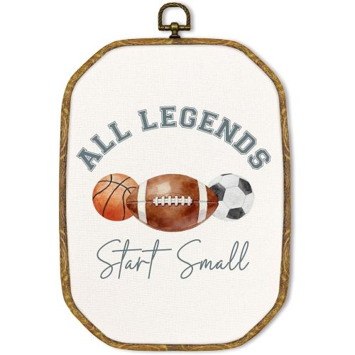 GUULIJEEMIY Vintage Sports Nursery Canvas Wall Art Decor, Sports Themed Bedroom Hanging Room Decor for Boys, Football Basketball Kids Room Framed Wall Art Prints for Nursery Bedroom Playroom, 10.2x7In