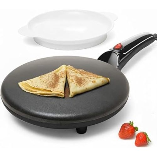 Moss & Stone Black Electric Crepe Maker, 8" Portable Nonstick Crepe Pan