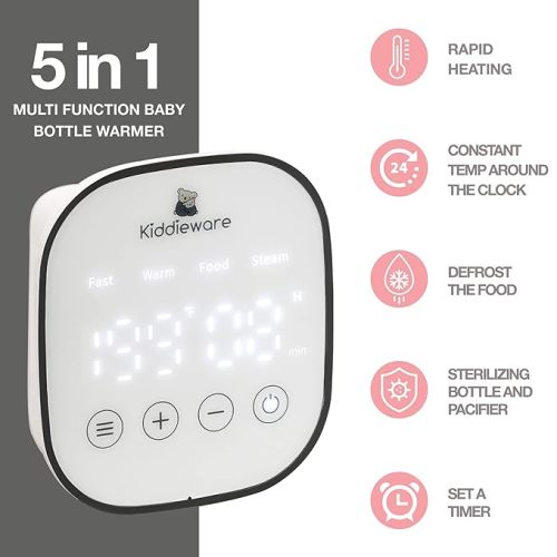 Baby Bottle Warmer for Breastmilk - 5-in-1 Feeding Bottle Warmers for All Bottles, Food Jars, and Breastmilk Bags - Smart Accurate Temperature Control, Automatic Shut-Off Milk Warmer for Baby - White Touch Panel