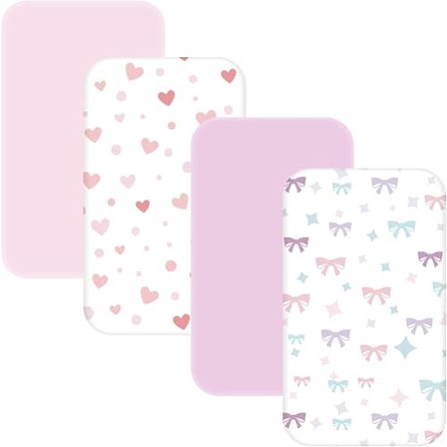 4 Pack Bedside Bassinet Sheets - 33"x20" Bassinet Sheets for Baby Delight, Angelbliss, Maxi-COSI & Most Regular Size Bedside Sleeper | Soft & Skin Friendly Bassinet Fitted Sheet for Girls(Purple)