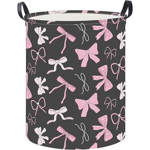 19.7" Laundry Basket,Kids Dirty Clothes Hamper,Waterproof Toys Storage Bin,Room Decor,Gift Baskets,Nursery Hamper(Bowknot)