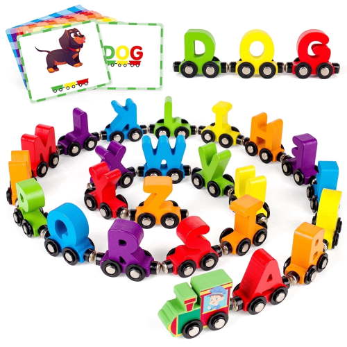 Vanmor, Preschool Alphabet Toys, Wooden Magnetic Train Set, 27 PCS