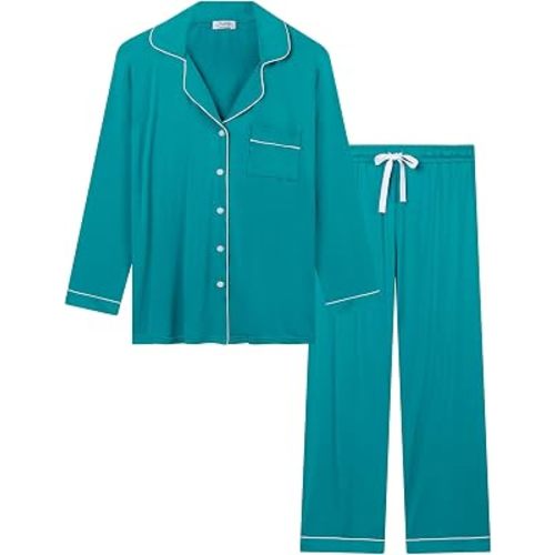 Cherrydew Women Bamboo Viscose Super Soft Comfy Summer Cooling Short Sleeve Button Down Pajama Shorts Sets S-XXL