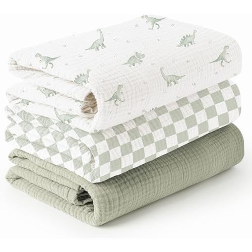 Konssy 3 Pack Muslin Swaddle Blankets for Unisex, Newborn Receiving Blanket, Large 47 x 47 inches, Soft Breathable Muslin Baby Swaddles for Boys & Girls