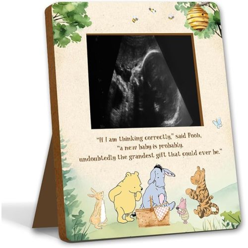 ALodr Winnie Pregnancy Milestone Keepsake & Ultrasound PictureFrame - Baby Shower Sign & Decor - Gifts for Gender Reveal