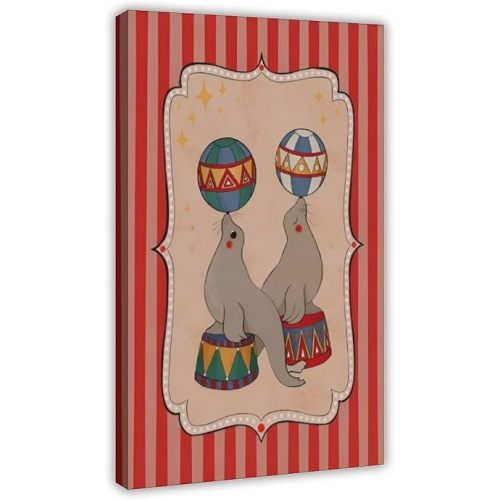 Vintage Circus Seals Balancing Balls Canvas Wall Art