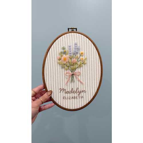 Wildflower Needle Felt Oval Hoop Art – Handmade Floral Nursery Wall Decor, Girl’s Room Heirloom Gift, Embroidery Style Felt Bouquet