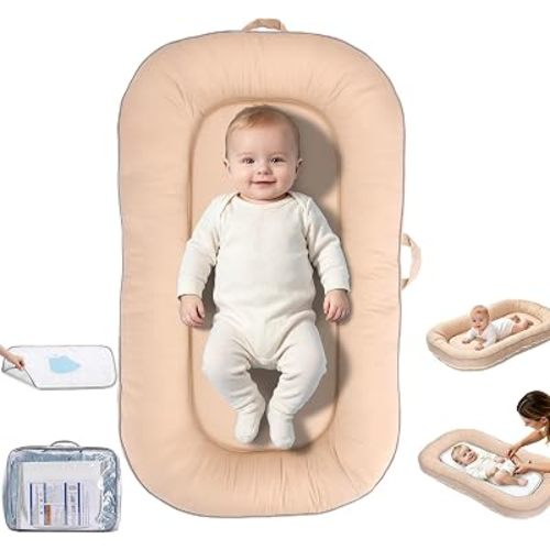 Baby Lounger 0-24 Months,Organic Baby Loungers with Diaper Pad,Apricot