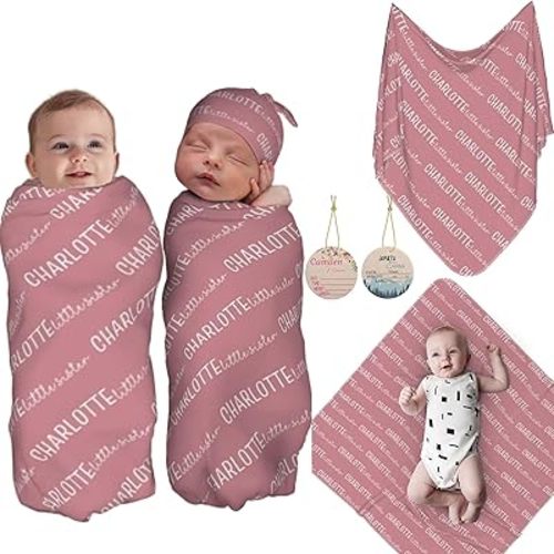 IWEORTHY Personalized Baby Swaddle with Name, Custom Infant Blanket for Newborn,Custom Newborn Baby Gift