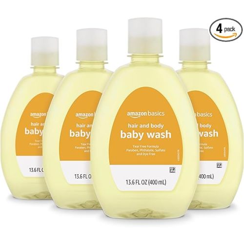 Amazon Basics Tear-Free Baby Hair and Body Wash, Lightly scented, 13.60 Fl Oz (Pack of 4)