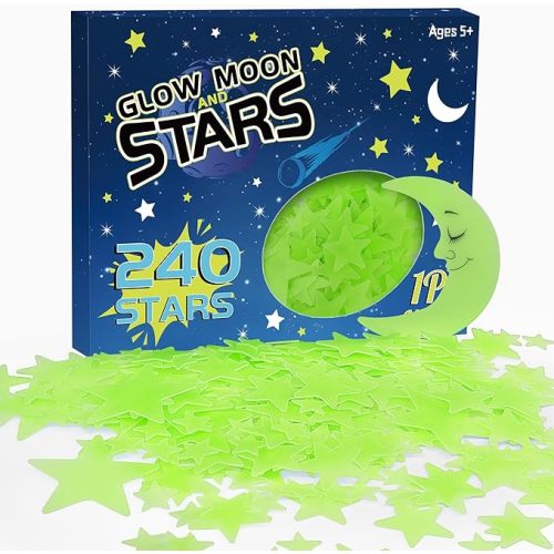 241PCS Glow in The Dark Stars Stickers, 3D Glow in The Dark Stars for Ceiling Wall Room Decor for Teen Girls Boys Kids Luminous Wall Stickers for Stocking Stuffers Holiday Birthday Gift (Green)