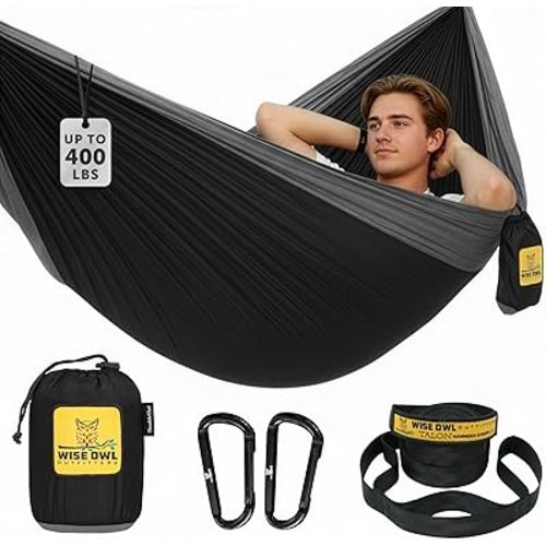 Wise Owl Outfitters Camping Hammock – 500lbs Portable Hammock with Tree Straps - Travel, Backpacking, Hiking, Outdoors Camping Gear - Single or Double