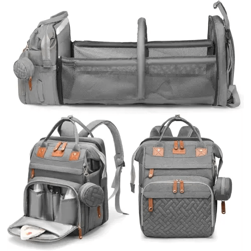 Jeryswet Baby Diaper Bags with Changing Station, Waterproof Large Capacity Diaper Bag Backpack for Moms Dads with USB Charging Port and Stroller Straps, Baby Shower Gifts, Grey