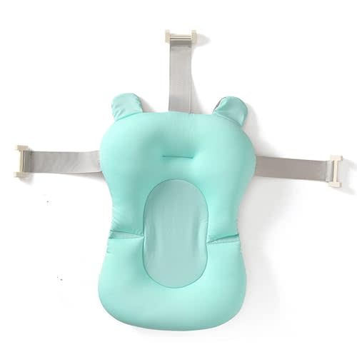 Baby Bath Cushion Pad Newborn Bathtub Mat Infant Bath Supporter Net Baby Bathtub Pillow Non-Slip Floating Bathing Tub Seat (Green Bear, 28cm*43cm*26cm)