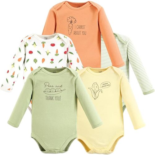 Touched by Nature Unisex Baby Organic Cotton Long-Sleeve Bodysuits, Peas And Thank You, 3-6 Months