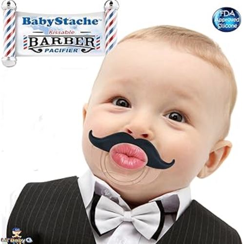 Funny Baby Pacifier Cute Kissable Mustache Pacifier For Babies and Toddlers Unisex - BPA Free Latex Free made With High Quality Silicone - Barber Black - By BabyStache