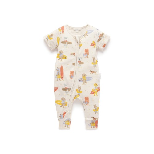 (3-6M) Rib Zip Short Sleeve Romper, 3-6M