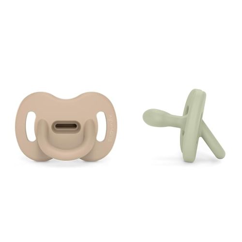 Color Essence SX PRO Silicone Baby Pacifier 2Pk, Made with 100% Soft Silicone, Baby Essentials Perfect for Breastfeeding Babies, Designed in Spain, 0-6 Mths, Fushia/Peach