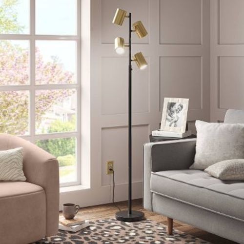 Dean Spotlight Floor Lamp Black/Brass: Touch Sensor, Adjustable Heads - Threshold™