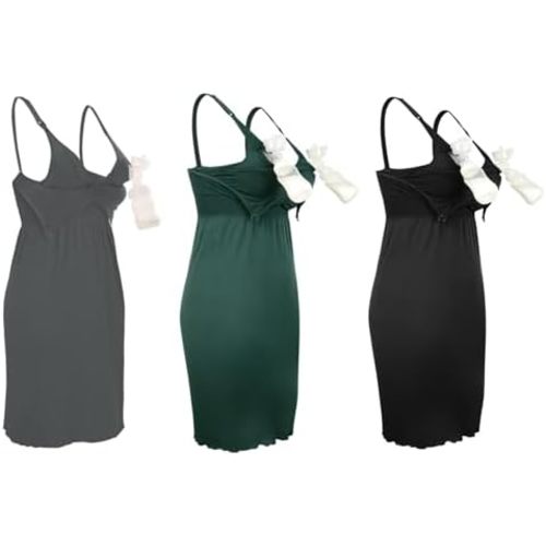 iloveSIA Nursing Gowns with Built-in Nursing Bra-3-Pack Breastfeeding Night gown-Comfort Soft for Labor Postpartum Hospital
