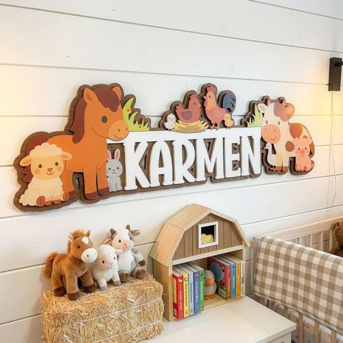 Farm Animals Nursery Decor | Custom Baby Name Sign, Barnyard Country Themed Crib Decor