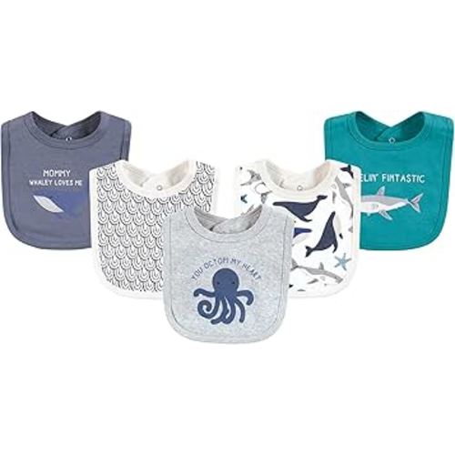Touched by Nature Unisex Baby Organic Cotton Bibs, Mystic Sea, One Size