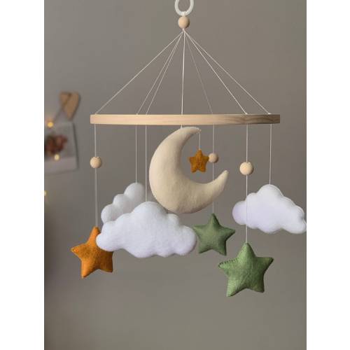 Baby Mobile Neutral Baby Mobile Moon Clouds and Stars in - Etsy