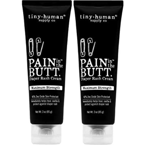 Pain in The Butt MAX Diaper Rash Cream, 3oz, 40% Zinc Oxide, 2-Pack, Natural Ingredients, Petrolatum Free, Soothing, Rapid Relief and Protection for Baby