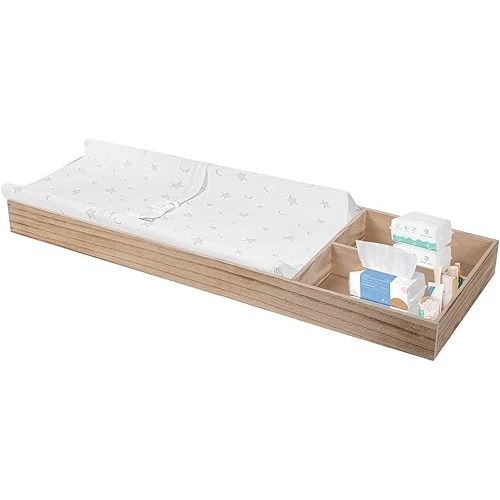 Universal Changing Table Topper for Dresser, Wooden Removable Changing Tray for Dresser Top with Organizer - Fits Standard Size - 2 Compartments for Easy Access