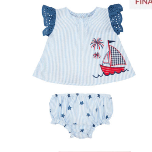 Sailboat Eyelet Baby Pinafore Set