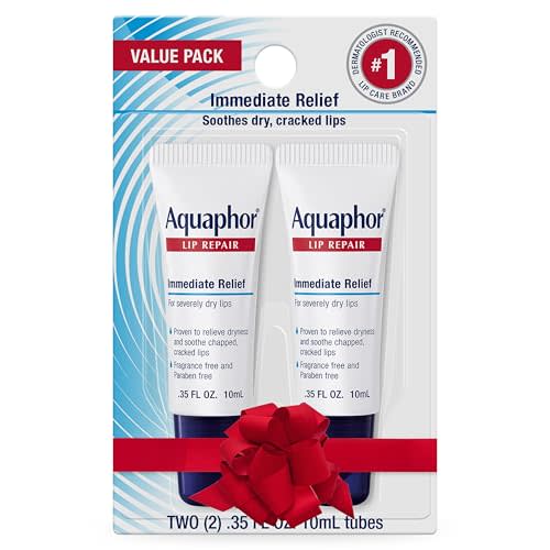 Aquaphor Lip Repair Ointment, Moisturizing Lip Balm Pack, Relieves Dryness, Holiday Gifts for Self Care, 0.35 Tube, Pack of 2