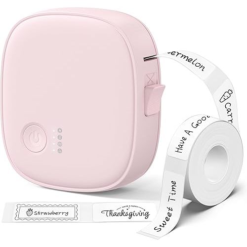 Mini Label Maker Machine with Tape AH-P05 - Portable Bluetooth Mini Label Printer, Wireless Thermal Label Maker, Waterproof & Rechargeable, Built-in Cutter, for Home, Office, Kitchen - Pink