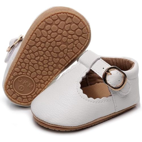 HONGTEYA Infant Baby Girls Mary Jane Flats Non Slip for Toddler First Walkers Soft Sole PU Leather Crib Shoes Sneaker Wedding Party Christmas Princess Dress Shoes Baby Moccasins Girls