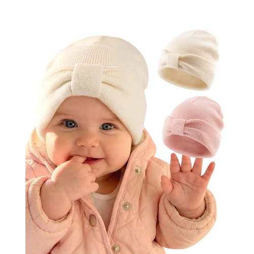 FURTALK 2 Pack Baby Beanie Winter Hat Knitted Warm Hat with Cute Bow Infant Toddler Cuffed Beanies