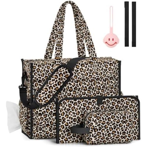 IBFUN Diaper Bag Tote for Baby, Large Baby Bag for Mom 4Pcs with Waterproof Changing Pad Pacifier Case, Hospital Mommy Bags