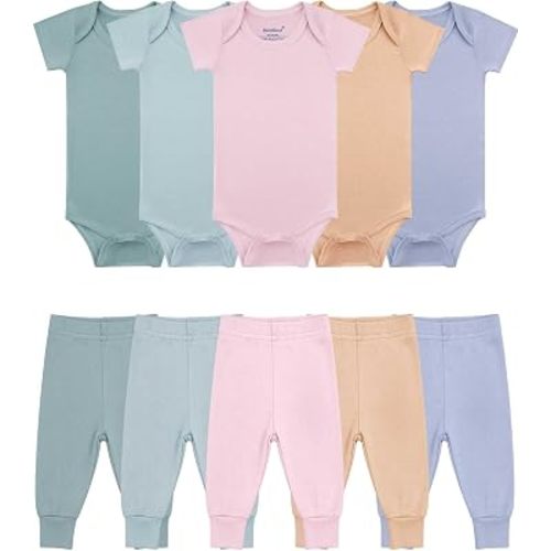 Conjunto de mamelucos de bambú y pantalones, 10 piezas, canastilla recién nacida, 0-3, 3-6, 6-12, 12-18 meses