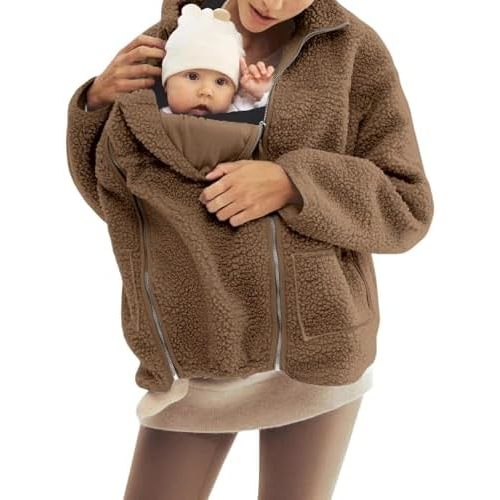 Maternity Coat Fall Winter Mom Cozy Carrier Fleece Sherpa jacket Warm Zip Up Coats Clothing