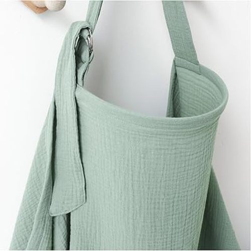 APEXINNO Muslin Nursing Covers for Breastfeeding, Privacy Breast Feeding Cover with Arch Neckline for Mom and Baby, Breathable 100% Cotton Nursing Apron Multi-use Stroller Cover (Green)
