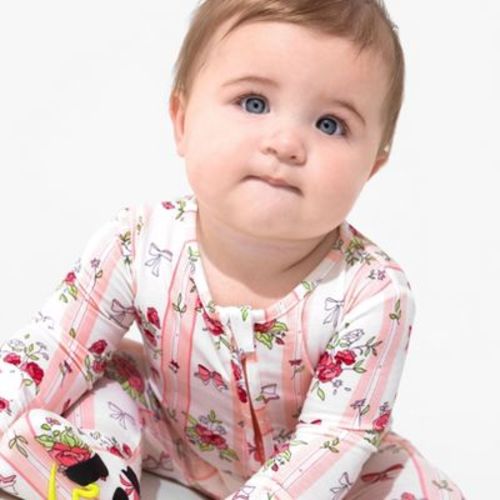 Bellabu Bear Baby Floral Stripes Bamboo Convertible Footie Pink 9-12 Months